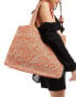 South Beach straw woven shoulder tote bag in orange marl