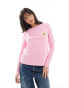 Pieces long sleeved sunflower slogan t-shirt in pink