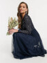 Фото #7 товара Maya Petite Bridesmaid long sleeve maxi tulle dress with tonal delicate sequin in navy