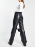 Фото #2 товара Mango faux leather straight leg trousers in black