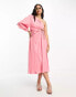 Moon River one shoulder tassle tie midi dress in pink