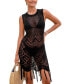 ფოტო #1 პროდუქტის Women's Black Crochet Fringe Hem Cover-Up Dress