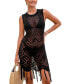 Women's Black Crochet Fringe Hem Cover-Up Dress