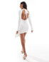 The Frolic knitted open tie back mini jumper dress in cream Бежевый, 34 - фото #2