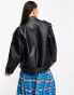 Noisy May faux leather oversized biker jacket in black