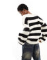 Monki crew neck knitted sweater in cream and black stripe