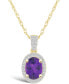 Фото #1 товара Macy's amethyst (1-1/5 ct. t.w.) and Created Sapphire (1/6 ct. t.w.) Halo Pendant Necklace in 10K Yellow Gold