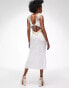 Фото #6 товара ASOS DESIGN soft slip midi dress with contrast lace and tie back detail in white