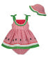ფოტო #1 პროდუქტის Baby Girls Waterrmelon Seersucker Sundress Hat Set