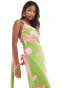 ASOS DESIGN one shoulder knot maxi dress with scarf back detail in oversized green floral print