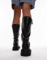 Topshop Wide Fit Roy chunky biker boots with hardware in black