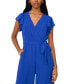 Фото #3 товара Women's Tie-Waist Wide-Leg Flutter-Sleeve Jumpsuit