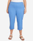 ფოტო #1 პროდუქტის Plus Size Pull-On Stretch Denim Lace Hem Capri Pants