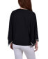 ფოტო #2 პროდუქტის Petite Size Long Batwing Top with Glitz Tape at Neckline and Sleeves