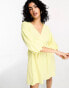 Фото #3 товара River Island puff sleeve tie back smock mini dress in yellow