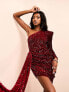 Фото #2 товара ASOS LUXE one shoulder asymmetric draped mini dress in burgundy sequin