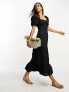 & Other Stories linen puff sleeve midaxi dress with split in black