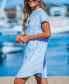 Фото #2 товара Women's Blue & White Irregular Stripe Dolman Sleeve Mini Beach Dress