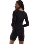 Фото #3 товара In The Style scoop neck long sleeve unitard playsuit in black