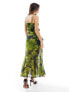 Miss Selfridge chiffon asym ruffle maxi dress in green floral