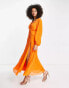 Фото #1 товара ASOS DESIGN pleated dobby chiffon wrap button detail maxi dress in bright orange