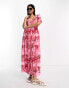 ASOS DESIGN square neck button through spun midi dress in rose print