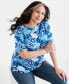 Plus Size Printed Cuffed-Sleeve Boat Neck Top, Created for Macy's