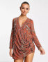 Фото #1 товара ASOS DESIGN embellished shift mini dress with drape front detail in rust