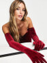 Фото #3 товара Rare London bandeau velvet mini dress with gloves in red