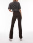 Topshop Petite stretchy velvet cord flared trouser in chocolate