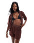 Фото #1 товара Threadbare beach cover up shirt & shorts set in chocolate brown