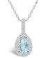 Aquamarine (3/4 Ct. T.W.) and Diamond (1/5 Ct. T.W.) Halo Pendant Necklace in 14K White Gold