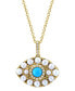 Фото #3 товара EFFY® Turquoise, Freshwater Pearl (2 - 2-1/2mm) & Diamond (1/20 ct. t.w.) Evil Eye 18" Pendant Necklace in 14k Gold