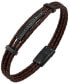 ფოტო #1 პროდუქტის Sutton Stainless Steel And Braided Leather Bracelet With Cubic Zirconia Stations