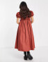 Фото #2 товара Glamorous Petite square neck puff sleeve midi smock dress in rust