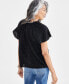 Фото #4 товара Women's Seersucker Split-Neck Flutter Sleeve Top, Created for Macy's