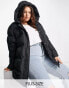 Threadbare Plus Hayley mid length puffer jacket in black