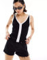 ASOS DESIGN knitted v neck vest in black with contrast white trim