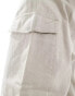 Brave Soul linen blend elasticated waist cargo trousers in light stone