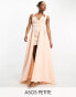 Фото #2 товара ASOS DESIGN Petite halter v neck premium maxi dress with exaggerated outer skirt in peach pink