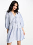 & Other Stories linen tie detail mini dress in blue