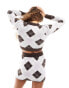 Glamorous cropped fluffy knit jumper in brown argyle co-ord BROWN MULTI ARGYLE, 42 - фото #8