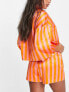 Фото #2 товара Monki satin shorts pyjama set in pink and orange stripe