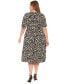 ფოტო #2 პროდუქტის Plus Size Printed Elbow-Sleeve Fit & Flare Dress