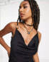 Фото #4 товара COLLUSION cowl neck metal ring detail mini satin slip dress in black