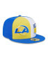 ფოტო #1 პროდუქტის Men's Gold, Royal Los Angeles Rams 2023 Sideline 59FIFTY Fitted Hat