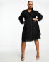 Фото #3 товара Vila Curve fluffy textured wrap mini dress in black