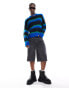 COLLUSION brushed oversized crew neck jumper in blue stripe