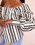 ASOS LUXE cotton poplin exaggerated sleeve top in black and cream stripe