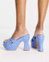 Daisy Street platform heeled sandals in blue floral print